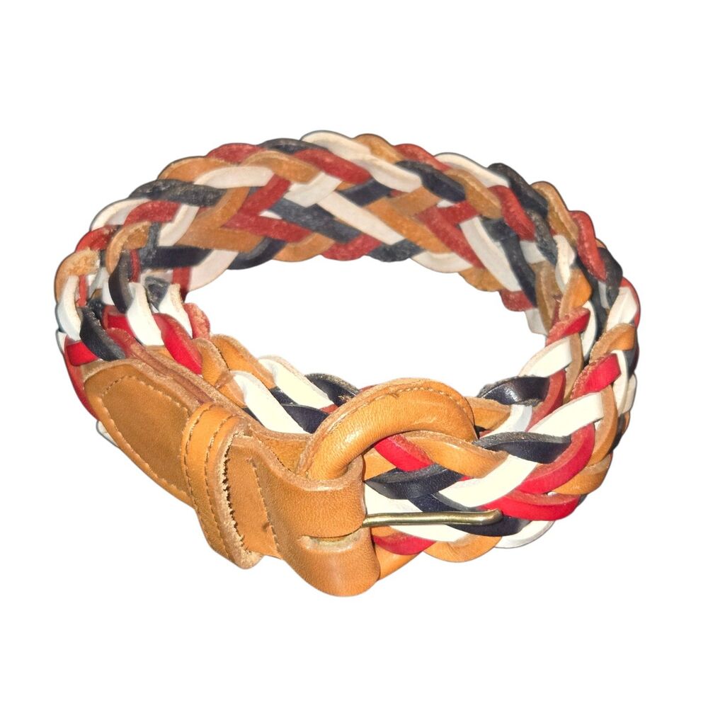 Zele VTG 80's Women's Size S Red, Black, Tan & White Hand Braided‎ Leather Belt